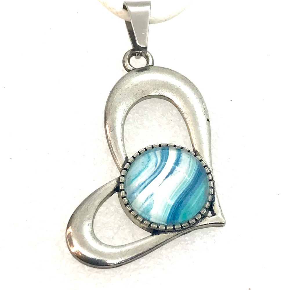 Handmade necklace Heart pendant With hand painted glass dome NSN display